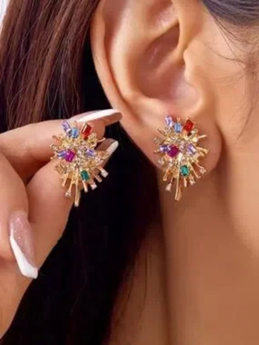 Multicolor Burst Crystal Stud Earrings Rainbow earrings